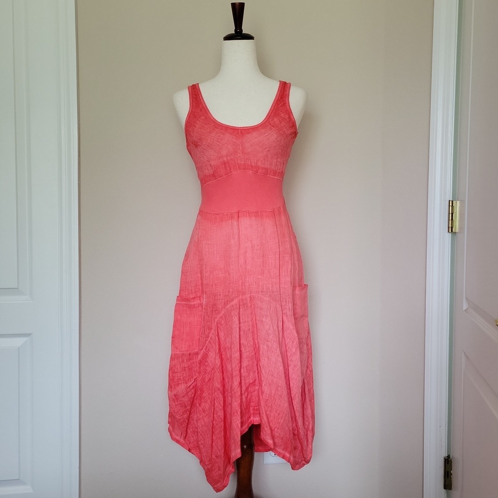 Inizio Italian Linen Magic Dress Sz S Tank Trapeze Bubble Hem Lagenlook Coastal